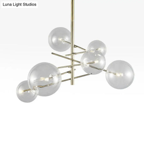 Clear Glass Chandelier - Nordic Style 6-Head Gold Finish Hanging Light For Dining Room
