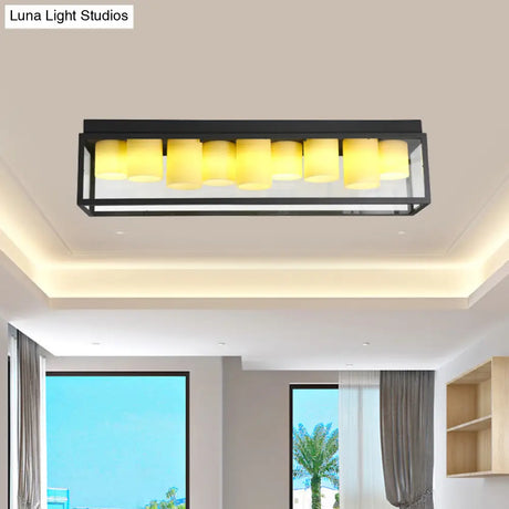 Clear Glass Flush Light Fixture With Beige Marble Shade And 9 Bulbs For Modern Country Ceiling