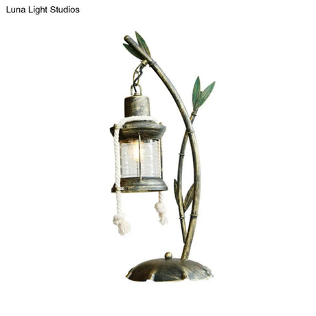 Clear Glass Kerosene Table Lamp - Farmhouse Style 1-Light Brass Dining Room Desk Lighting With Metal