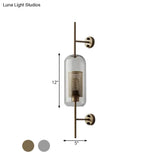 Clear Glass Oval Wall Sconce - 1 Bulb Bedroom Lighting Fixture In Bronze/Silver Gray 5/6