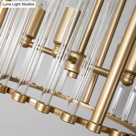 Clear Glass Pendant Chandelier - Cylindrical Design 3 Bulbs Ideal For Corridors