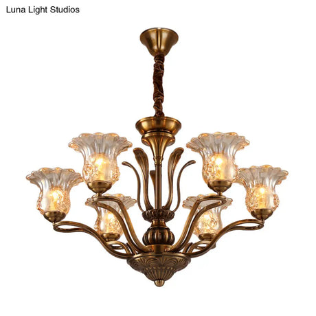 Clear Glass Pendant Chandelier With Branching Design - Rustic Living Room Ceiling Light In Brass