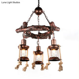 Clear Glass Vintage Style Kerosene Chandelier - 3/7-Light Bronze Pendant For Dining Room Lighting