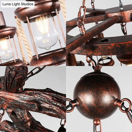 Clear Glass Vintage Style Kerosene Chandelier - 3/7-Light Bronze Pendant For Dining Room Lighting