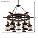 Clear Glass Vintage Style Kerosene Chandelier - 3/7-Light Bronze Pendant For Dining Room Lighting