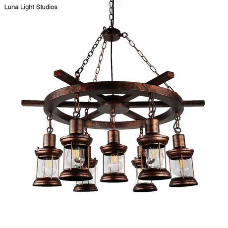 Clear Glass Vintage Style Kerosene Chandelier - 3/7-Light Bronze Pendant For Dining Room Lighting