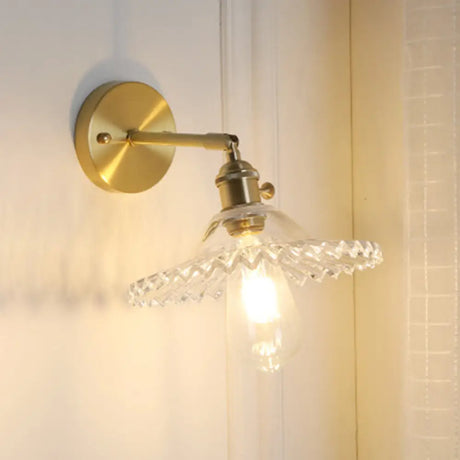 Clear Glass Wall Sconce - Industrial Brass Scalloped Design Living Room Lighting Fixture