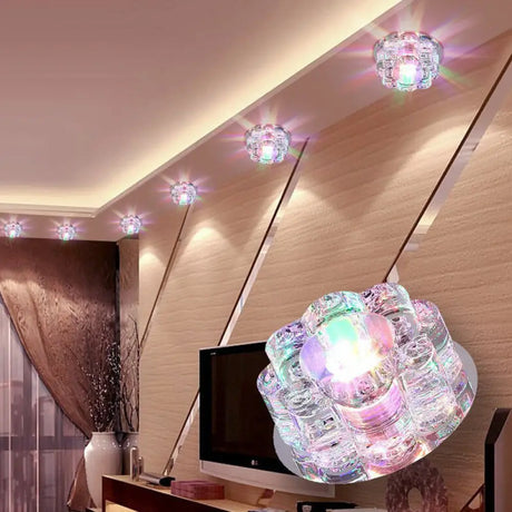 Clear Led Floral Crystal Flush Light - Stylish Ceiling Fixture For Living Room / 3W Multi Color