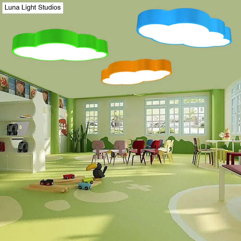 Cloud Shaped Nursery Ceiling Lamp Acrylic Led Cartoon Flush Mount Lighting Fixture In