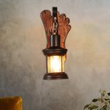 Coastal Clear Glass Kerosene Wall Lamp: Black Sconce Light With Wooden Foot /