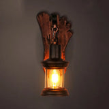 Coastal Clear Glass Rust Sconce Lamp With Footprint Wooden Backplate Caged Living Room Wall Light