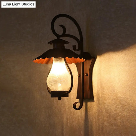 Coastal Crackle Glass Lantern Wall Light With Clear Bulb Fixture