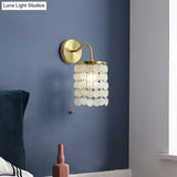 Coastal Gold Natural Shell Wall Mounted Light With Pull Chain - Single-Bulb Disc Lighting