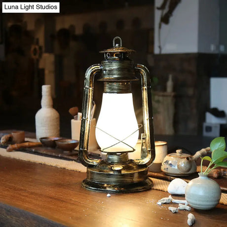 Coastal Style Kerosene Table Lamp - Opal Glass Brass Finish 1-Light Desk Lighting