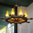 Coastal Wood Rudder Pendant Light Kit With Yellow Crackle Glass Shade - 8-Light Chandelier Lighting