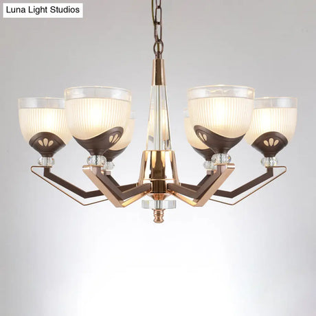 Coffee Bowl Pendant Chandelier - Rural Style Cream Glass Suspension Lighting (3/6/8/10 Heads) Ideal