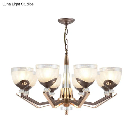 Coffee Bowl Pendant Chandelier - Rural Style Cream Glass Suspension Lighting (3/6/8/10 Heads) Ideal