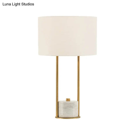 Colette - Modern Fabric Cylinder Nightstand Lamp White/Beige With Marble Base.