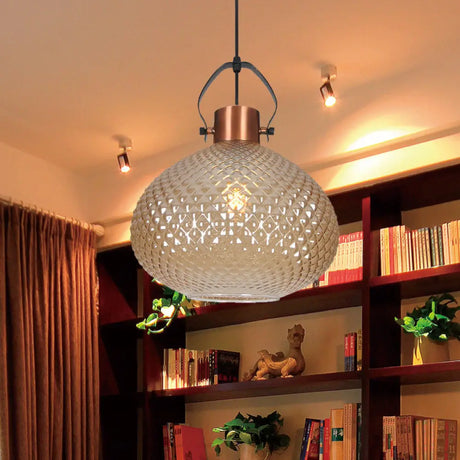 Colonial Amber Glass Jar Pendant Hanging Light - 8/10/12 Width Bedroom Lighting Fixture / 12