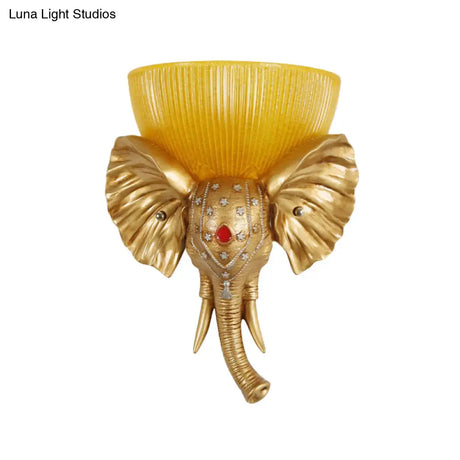 Colonial Bowl Wall Mount Lamp - Amber Glass With Elephant Nose Design Left/Right