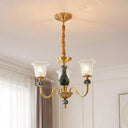 Colonial Brass Chandelier: Clear Glass Flower Up Suspended Lighting Fixture For Living Room 3 /