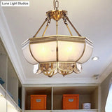 Colonial Brass Chandelier With 4 Frosted Glass Bulbs - Elegant Suspension Lamp For Your Living Room