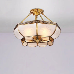 Colonial Brass Satin Opal Glass Semi Flush Mount Ceiling Light Fixture 3/4 Bulbs 14’/18’ Dia -