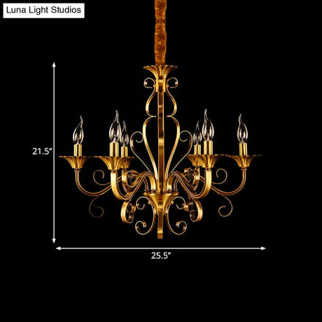 Colonial Candle Style Chandelier - 5/6/8 Light Pendant Lamp In Gold