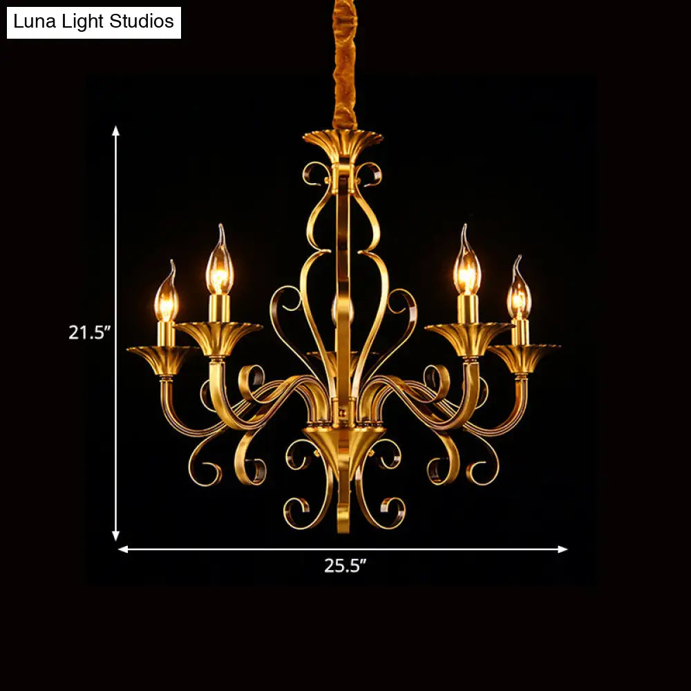Colonial Candle Style Chandelier - 5/6/8 Light Pendant Lamp In Gold