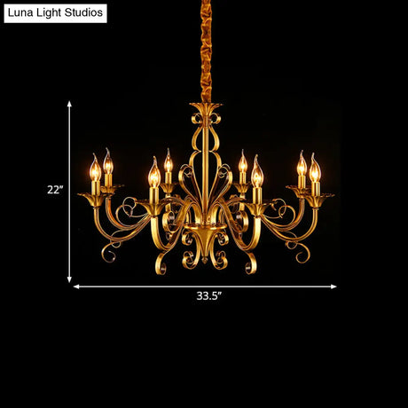 Colonial Candle Style Chandelier - 5/6/8 Light Pendant Lamp In Gold