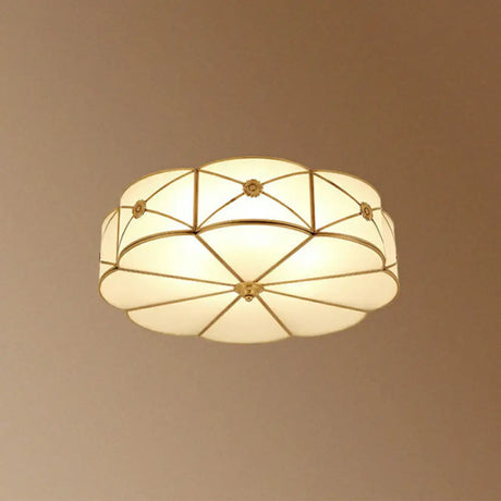 Colonial Chic Floral Bedroom Ceiling Mount Light - White Glass With Brass Finish 4 /