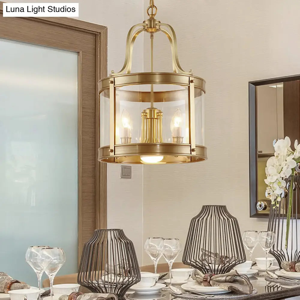 Colonial Drum Chandelier Pendant Light - Clear Glass Suspension Lamp For Living Room (14.5/18 W)