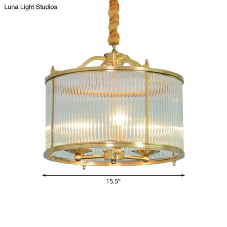 Colonial Drum Ribbed Glass Chandelier - Polished Brass Small/Medium/Large Sizes Multiple Lights