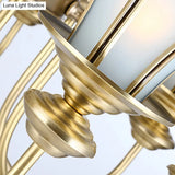 Colonial Flower White Chandelier With Gold Accents & Frosted Glass Pendants - 8-Light Ceiling