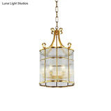 Colonial Gold Clear Prismatic Glass Chandelier - 22/23 H Cylinder Pendant Lamp 4 Bulbs Ideal For