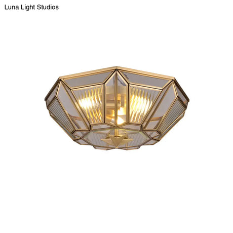 Colonial Gold Geometric Glass Flush Light - 3-Light Ceiling Mount For Bedroom