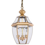 Colonial Gold Lantern Pendant Light With Clear Glass Chandelier For Hallway - Set Of 3 Bulbs