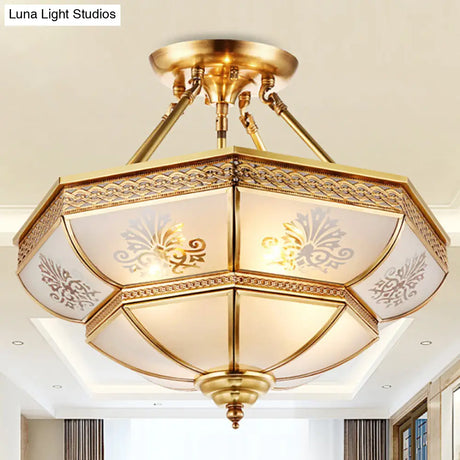 Colonial Ivory Glass Ceiling Light With Brass Mount For Living Room