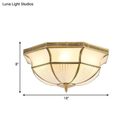Colonial Satin Opal Glass Dome Brass Flush Mount Light Fixture With 4 Lights For Hallway Ceiling