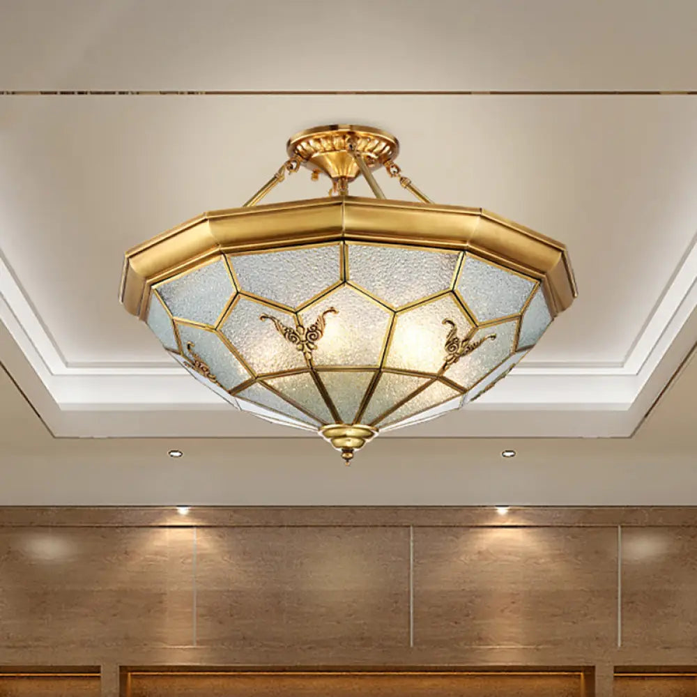 Colonial Seeded Glass Semi-Flush Mount Ceiling Light Fixture - Brass 4/6 Bulbs 19.5’/25.5’ W / 19.5’