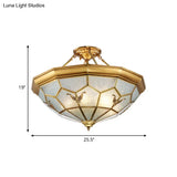Colonial Seeded Glass Semi-Flush Mount Ceiling Light Fixture - Brass 4/6 Bulbs 19.5’/25.5’ W