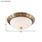 Colonial Style Brass Finish Flush Mount Ceiling Light 2/3/4 Heads White Frosted Glass