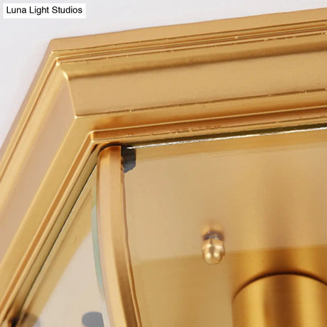 Colonial Style Glass Shade Ceiling Light - Polyhedron Flush - Mount For Bedroom