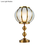 Colonial Style Opal Glass Lantern Nightstand Lamp - Gold Finish Metal Ball Deco 1-Light Bedroom
