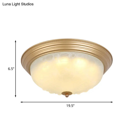 Colonial White Glass Bowl Flush Mount Ceiling Light With Gold Finish - 2/3 Heads 16’/19.5’ Width