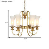 Colonial White Glass Floral Chandelier Light With Gold Accent - 3/6/8 Head Living Room Hanging Lamp