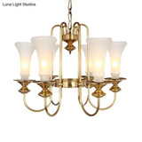 Colonial White Glass Floral Chandelier Light With Gold Accent - 3/6/8 Head Living Room Hanging Lamp