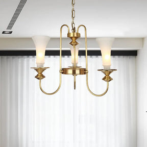 Colonial White Glass Floral Chandelier Light With Gold Accent - 3/6/8 Head Living Room Hanging Lamp