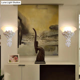 Colonial White Glass Sconce With Flower Resin Decoration For Living Room Wall Lighting