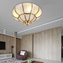 Colonialism Scallop Ceiling Light - 11’/18’ W 3 Bulbs Satin Opal Glass Brass Finish / 11’